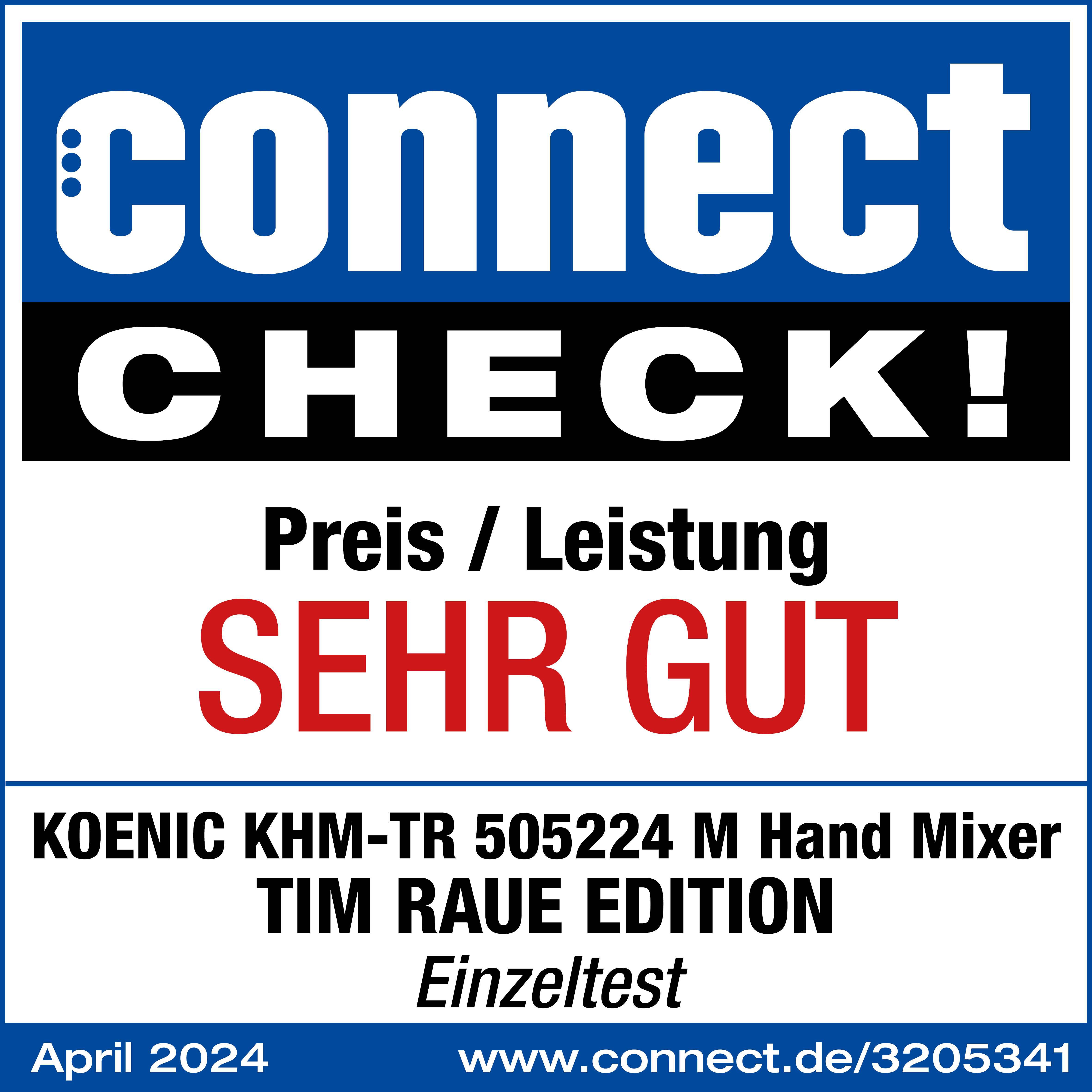 Ein Magazin-Cover. Text: connect CHECK! Preis/Leistung SEHR GUT. Koenig Handmixer.