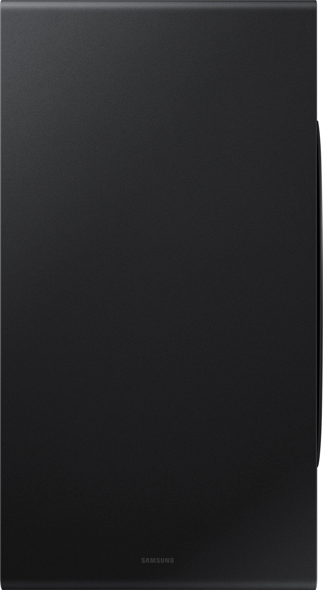 Czarna lodówka z logo Samsung. Tło jest białe.