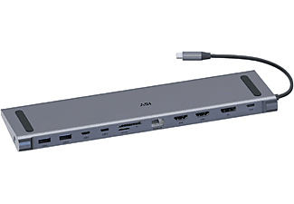 ISY IDO-1100 USB Type-C multiport adapter, 2xHDMI, DP, 2xUSB-C, 2xUSB-A, RJ-45, Jack, microSD (2V222438)