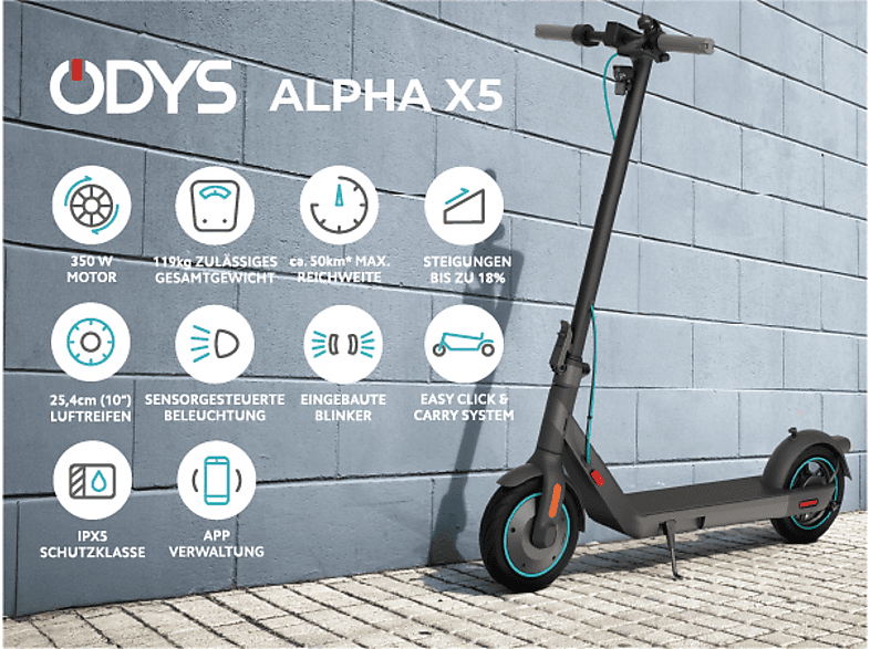 ODYS Alpha X5 E-Scooter (10 Zoll, Schwarz)