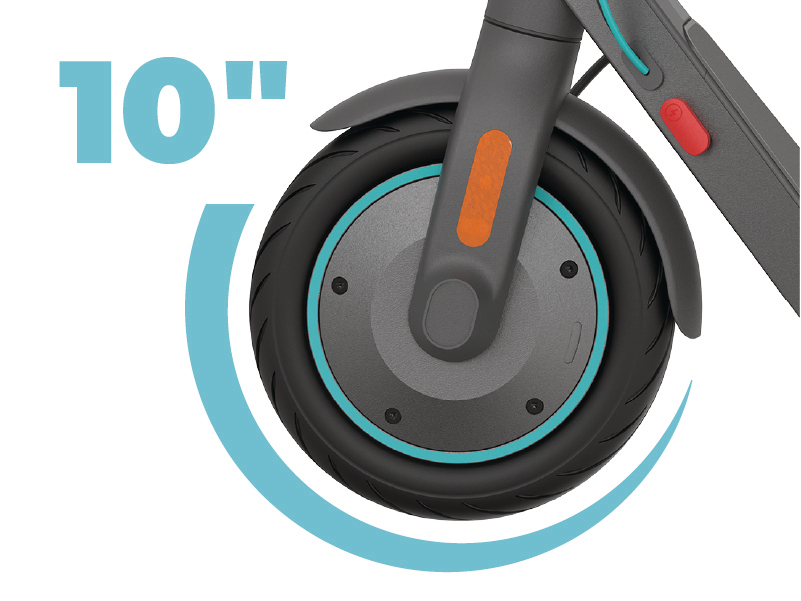 Roller-Rad mit 10" Textüberlagerung. Reifen ist schwarz, mit teal Farbe.