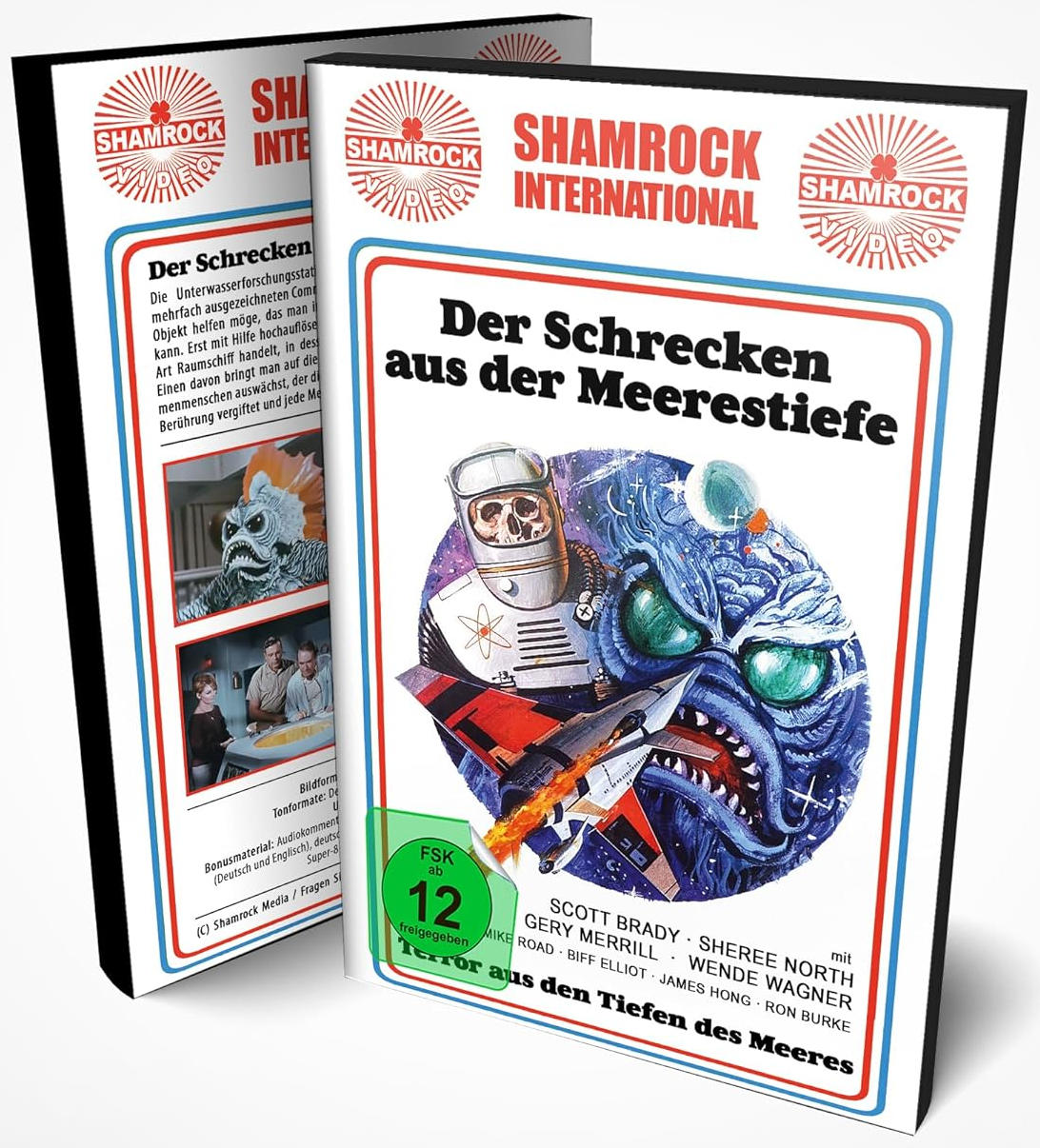 DVD-Cover eines Horrorfilms mit Monster. Fette Schrift, rot-weißes Farbschema.