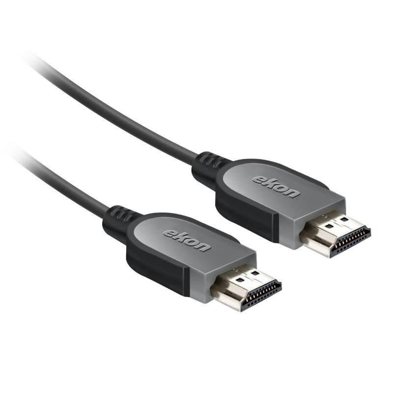 Dwa czarne kable HDMI z szarymi złączami na białym tle.