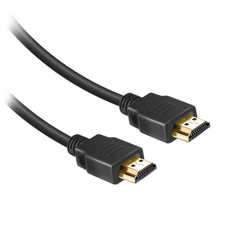Dwa czarne kable HDMI, z widocznymi złączami.