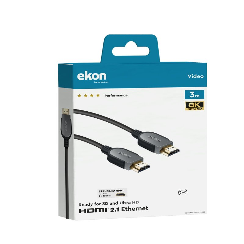 Pudełko kabla HDMI ze zdjęciem kabla i tekstem, 8K Ultra HD i HDMI 2.1 Ethernet.