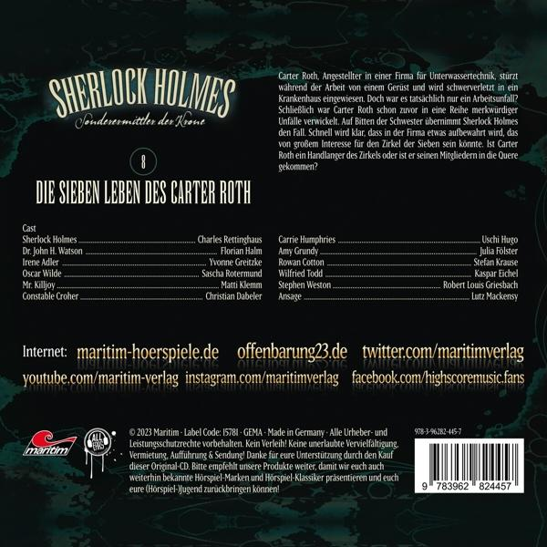 Buchcover für 'Sherlock Holmes' mit Text und Bild einer Person.