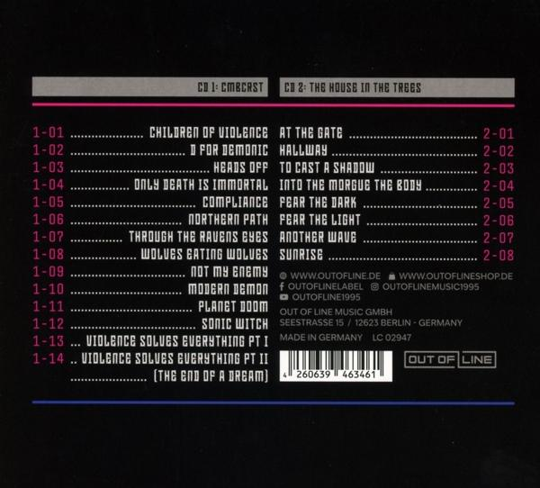 Albumcover mit Titelliste, weißer Text auf schwarzem Hintergrund.