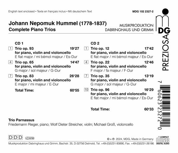 CD-Cover mit Titeln und Informationen über Klaviertrios.