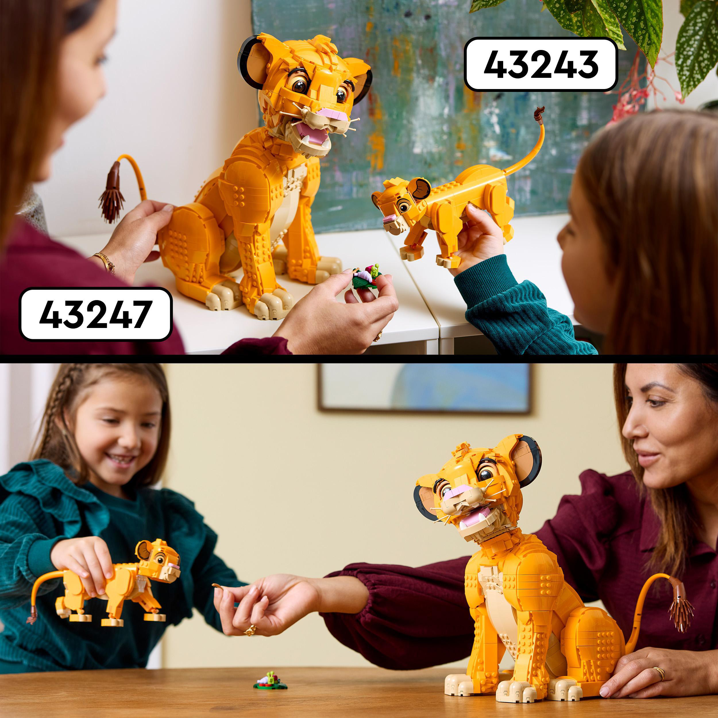 Zwei Personen mit Lego-Löwen. Ein Erwachsener hält das Modell. Der andere hält einen kleinen Löwen.