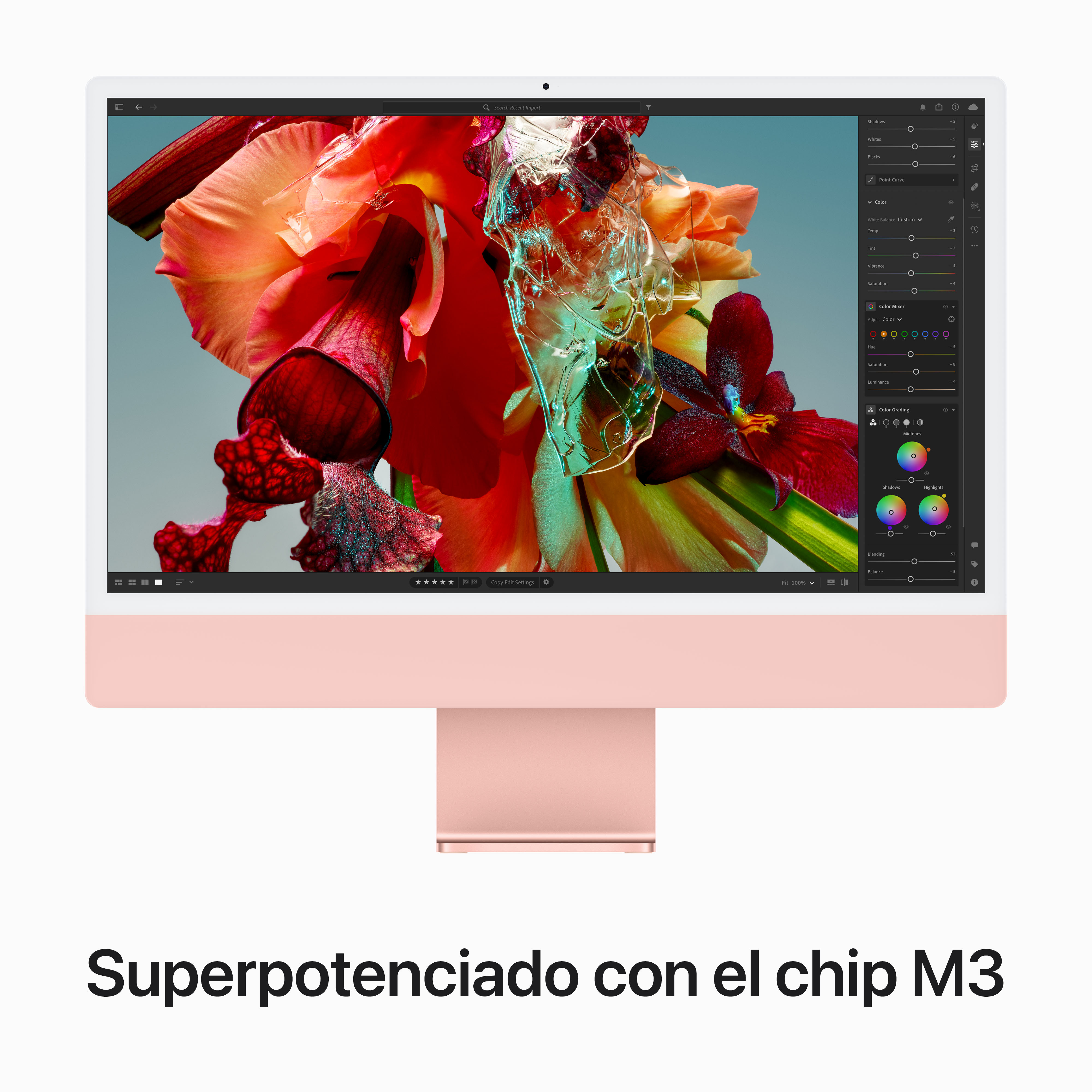 Apple iMac (2023) MQRD3Y/A, 24" Retina 4.5K, Chip M3, CPU de 8 núcleos, GPU de 8 núcleos, 16GB de RAM, 1TB de SSD, Gigabit Ethernet, Rosa