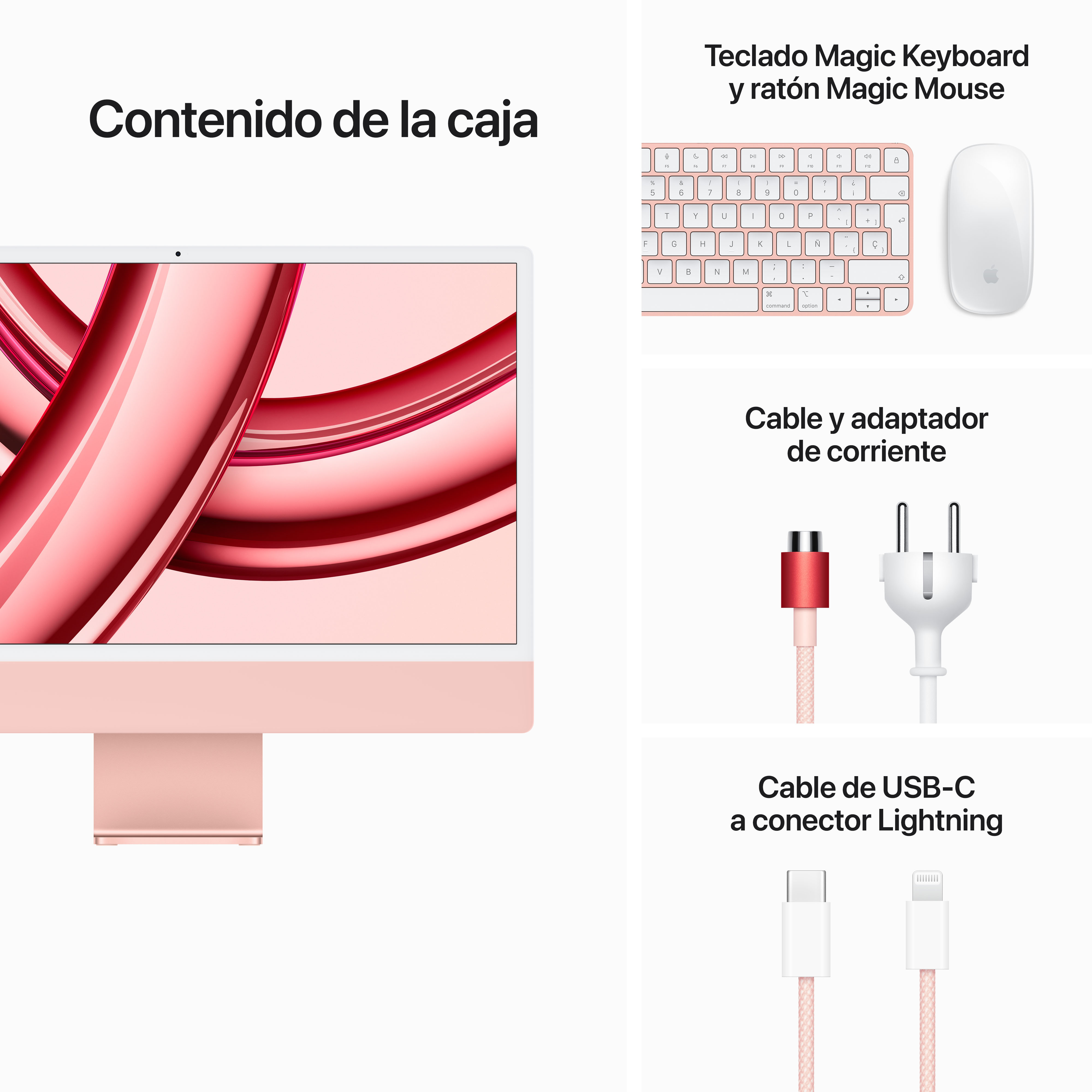 Apple iMac (2023) MQRD3Y/A, 24" Retina 4.5K, Chip M3, CPU de 8 núcleos, GPU de 8 núcleos, 16GB de RAM, 1TB de SSD, Gigabit Ethernet, Rosa