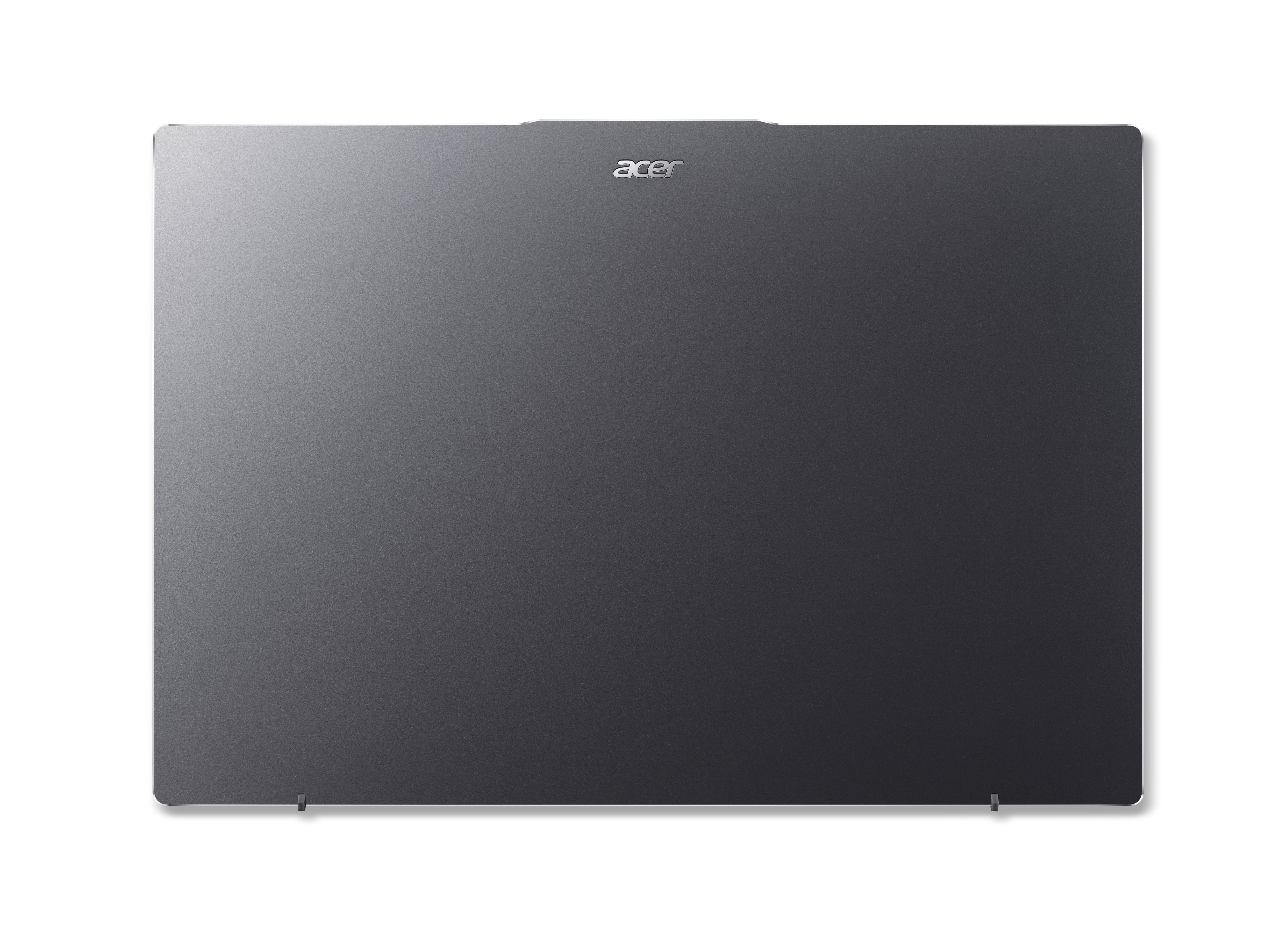 Dunkelgrauer Laptopdeckel mit Acer-Logo, weißer Hintergrund.