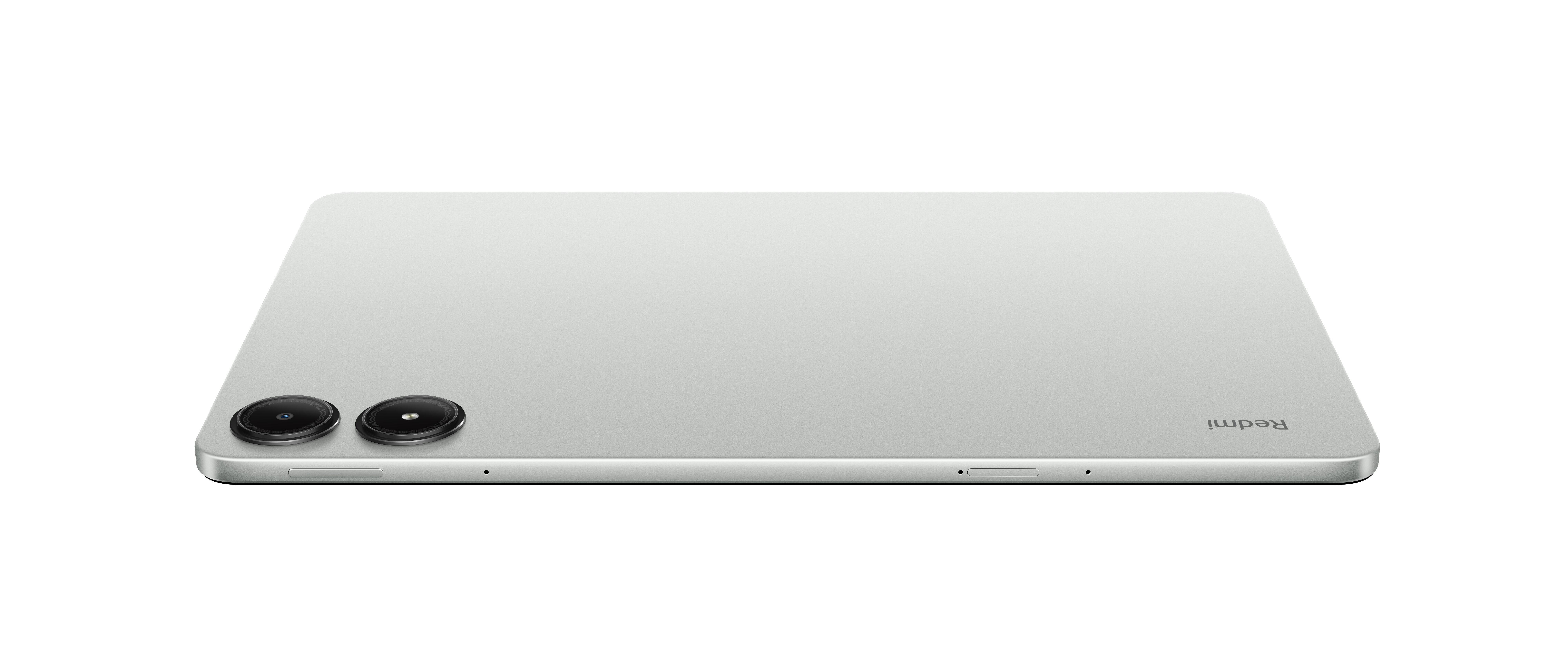 Tablet, silber, Rückansicht mit zwei Kameralinsen.