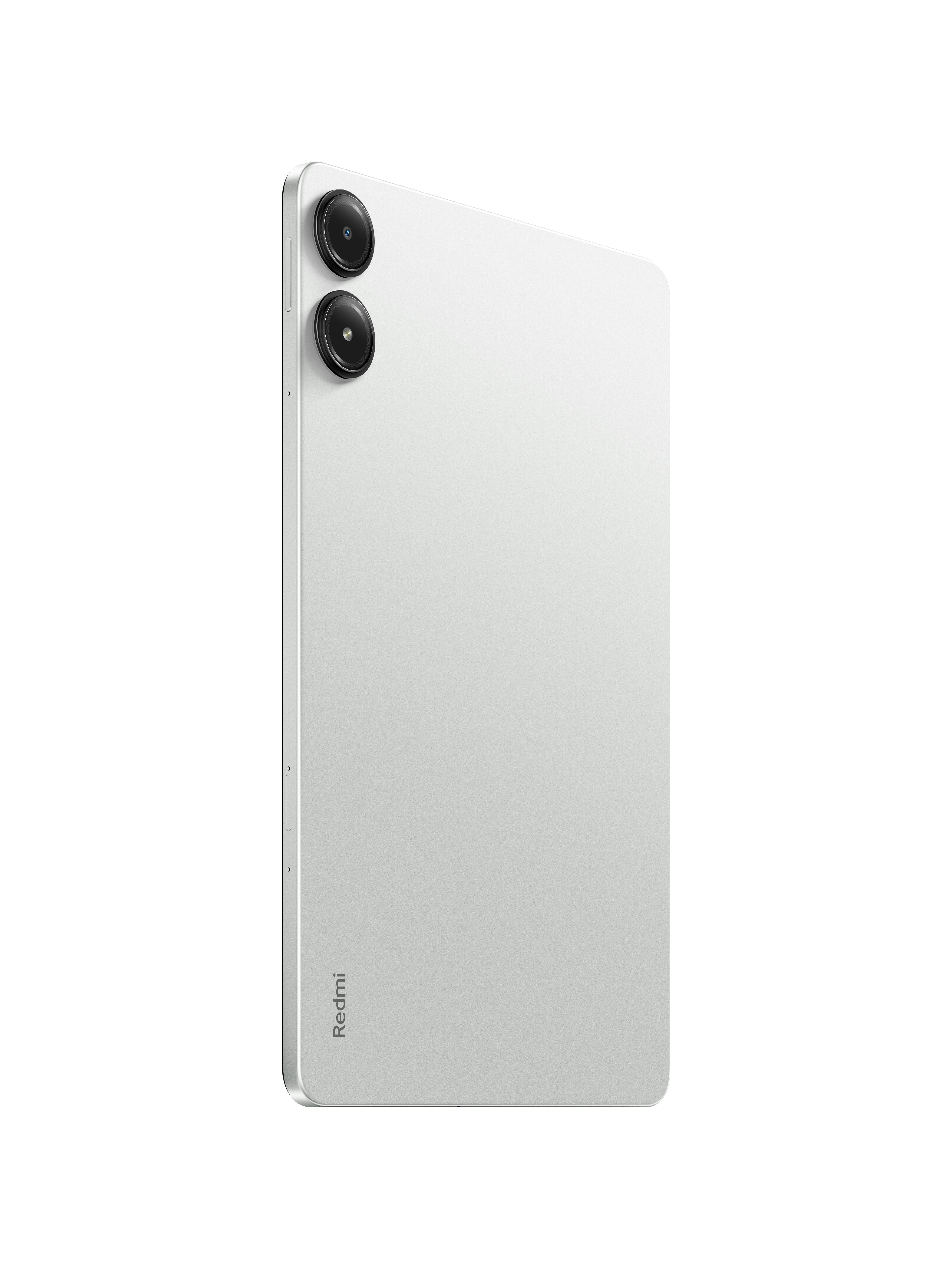 Redmi-Tablet, Rückansicht, mit zwei Kameras oben. Weißer Hintergrund.
