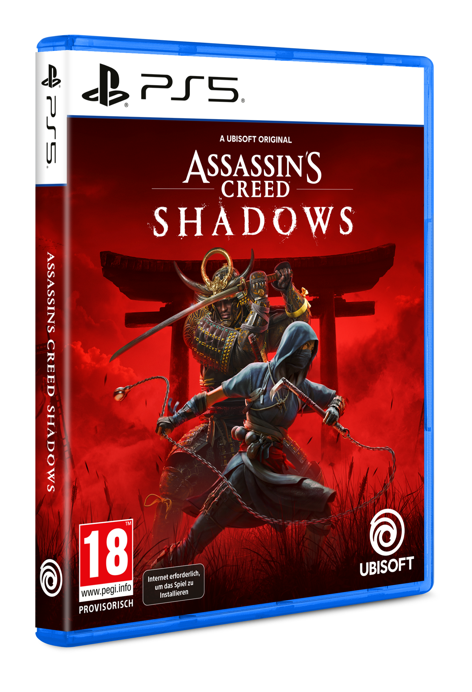 PS5-Spielbox von Assassin's Creed Shadows. Artwork zeigt zwei Krieger in einer Actionszene.