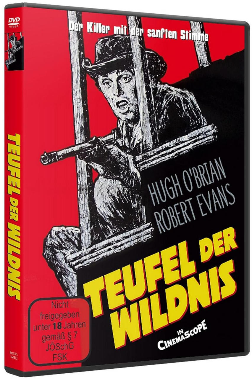 DVD-Cover: S/W-Bild eines Mannes im Gefängnis, Titel in Gelb: TEUFEL DER WILDNIS.