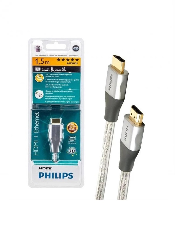 Bir pakette iki HDMI kablosu. Paket solda. Philips markası.