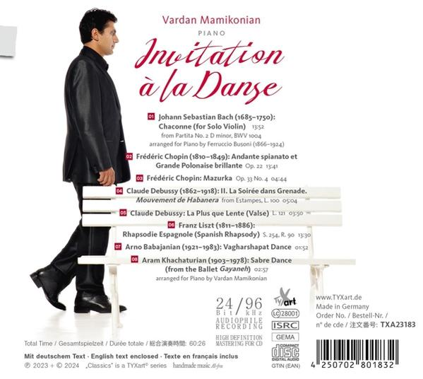 CD-Cover für "Invitation à la Danse" mit einem Mann im Anzug. Text- und Musikdetails sind abgebildet.