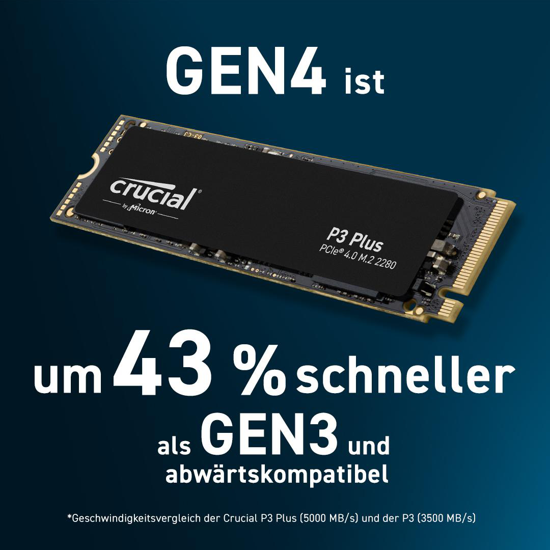CRUCIAL P3 Plus Festplatte, 500 GB SSD M.2 via PCIe, intern