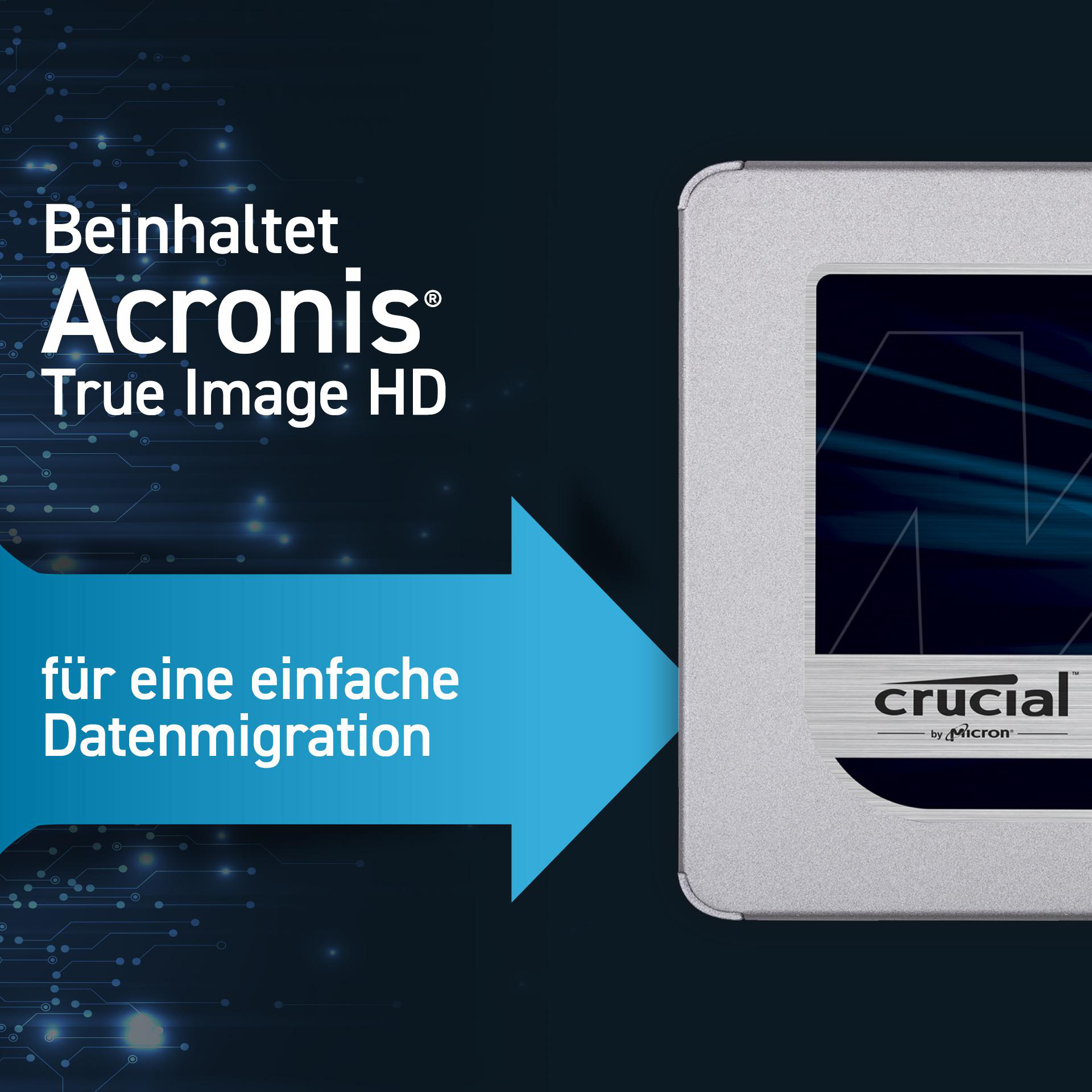 CRUCIAL MX500 Festplatte, 1 TB SSD SATA 6 Gbps, 2,5 Zoll, intern