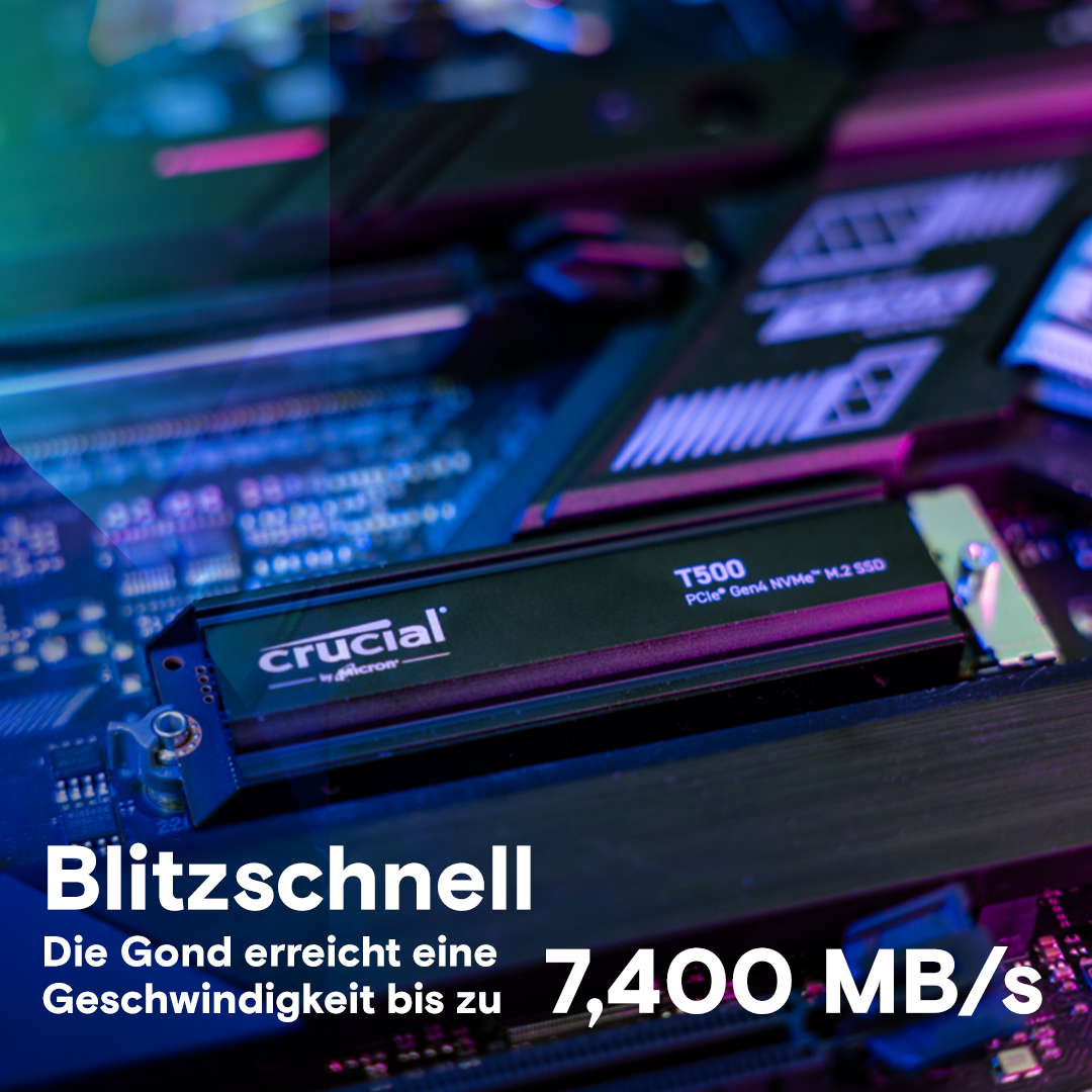 CRUCIAL T500 mit Heatsink, Playstation 5 Kompatibel Festplatte, 2 TB SSD M.2 via PCIe, intern