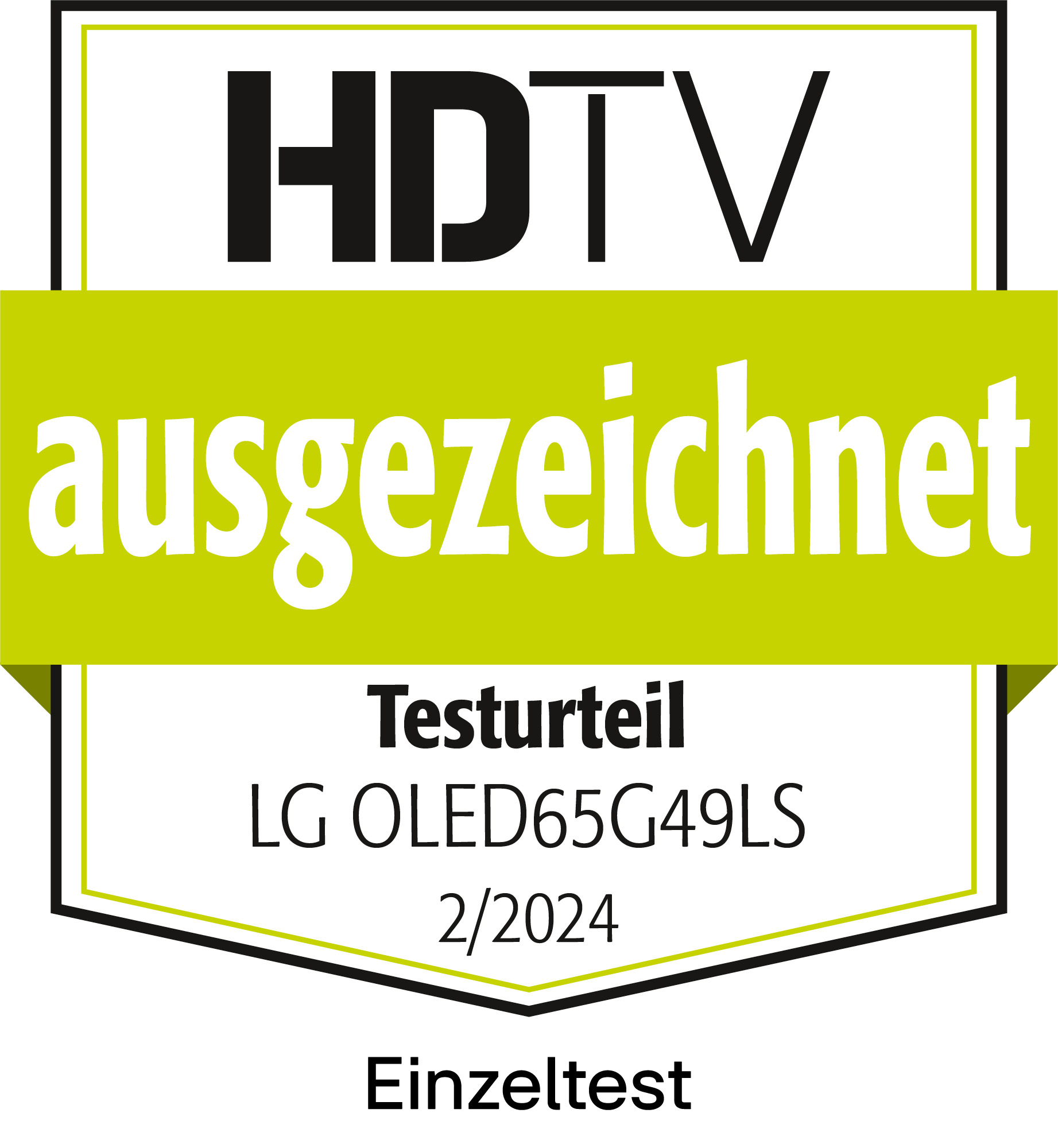 Logo: HDTV, ausgezeichnet, LG OLED65G49LS, 2/2024.
