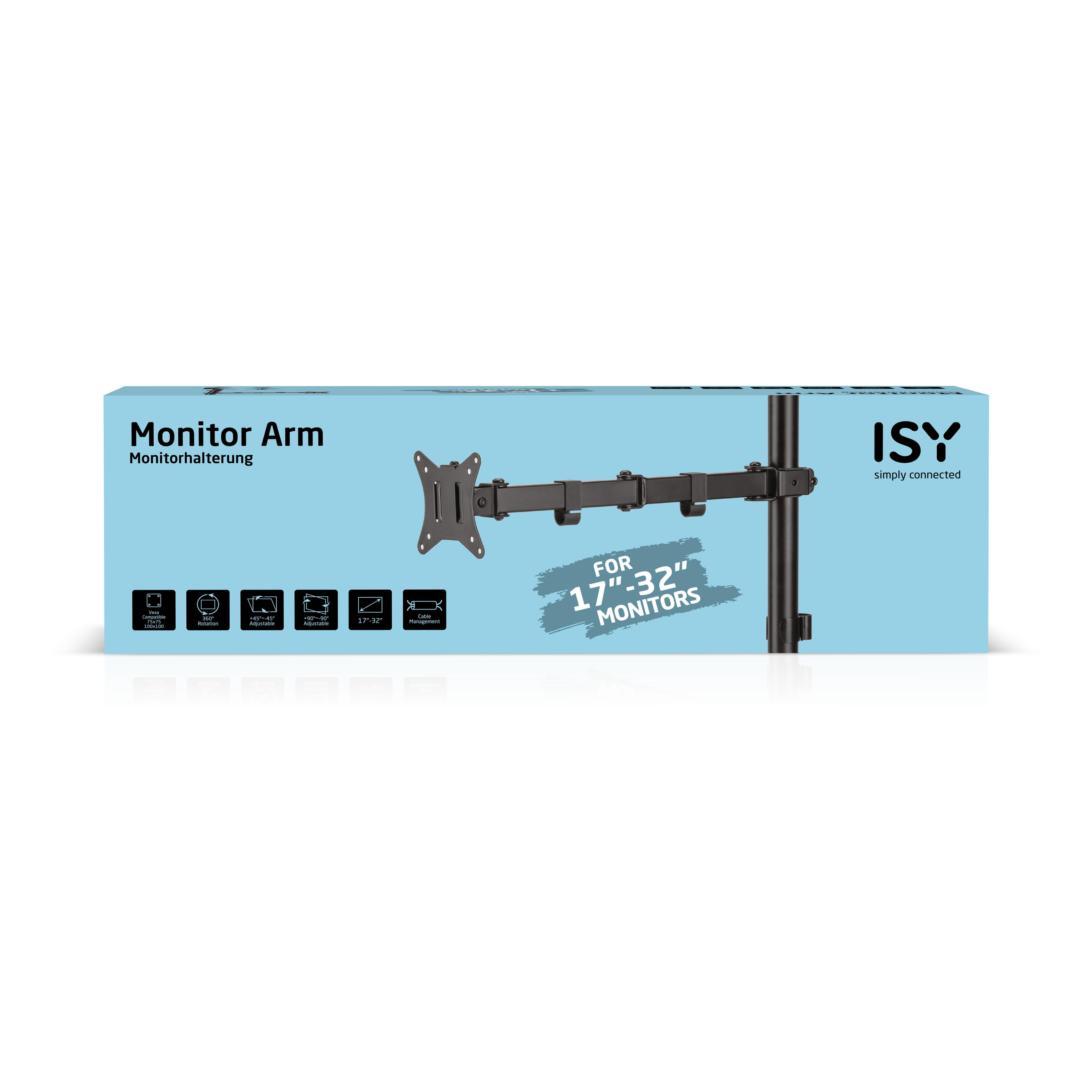 Monitorarmbox mit Text: Monitorarm, ISY, für 17"-32" Monitore.