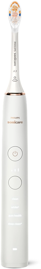 Fehér Philips Sonicare fogkefe, bekapcsoló és mód gombokkal.