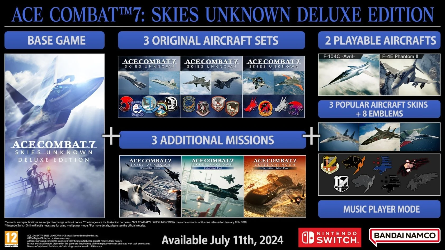Copertina del gioco per Ace Combat 7: Skies Unknown, Deluxe Edition, che mostra aerei.