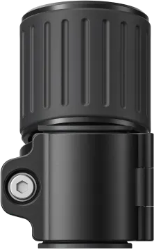 Schwarzer, zylindrischer Adapter mit Sechskantschraube.