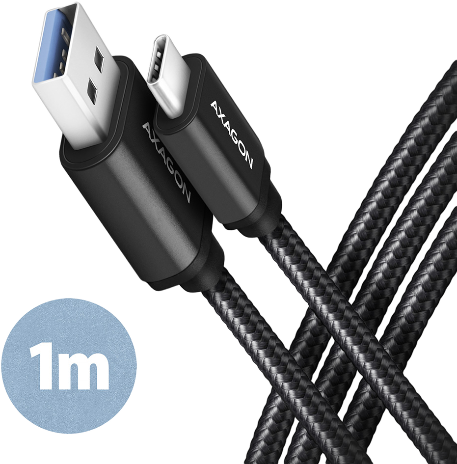 AXAGON USB-A 3.2 Gen 1 - USB Type-C adat és töltőkábel, méter, fekete (BUCM3-AM10AB)