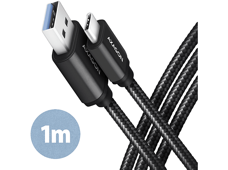 AXAGON USB-A 3.2 Gen 1 - USB Type-C adat és töltőkábel, méter, fekete (BUCM3-AM10AB)