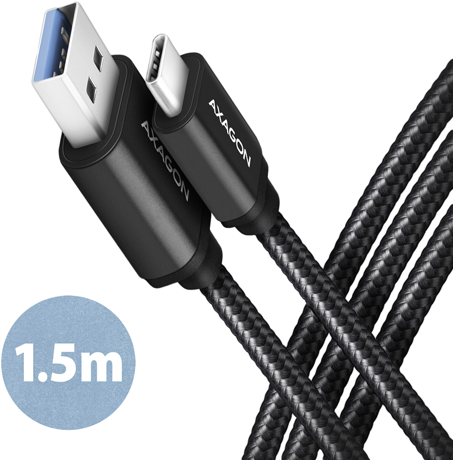 AXAGON USB-A 3.2 Gen 1 - USB Type-C adat és töltőkábel, 1,5 méter, fekete (BUCM3-AM15AB)