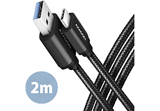 AXAGON USB-A 3.2 Gen 1 - USB Type-C adat és töltőkábel, 2 méter, fekete (BUCM3-AM20AB)