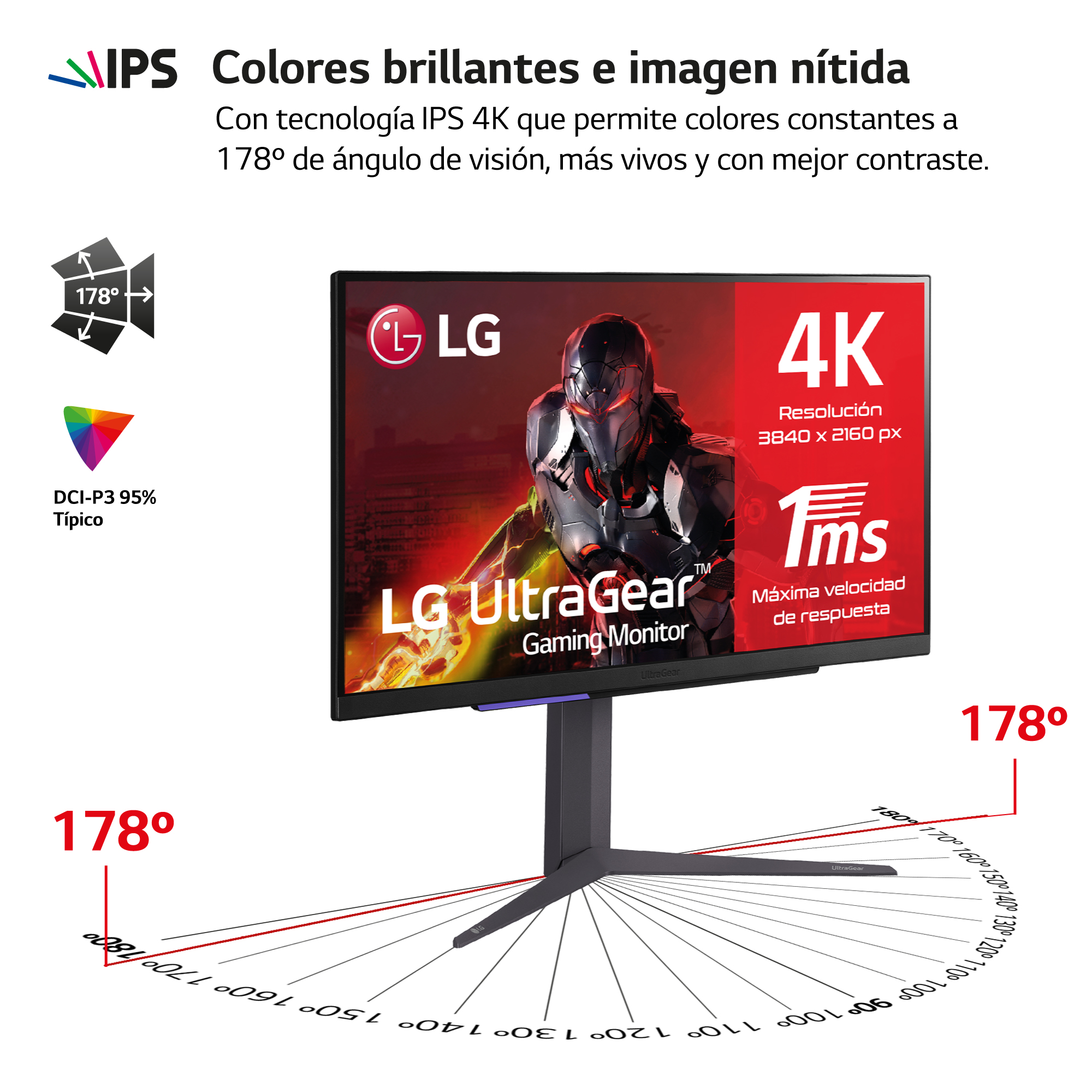 El monitor de juegos LG muestra una escena de juego. Tiene soporte y cuerpo negro.