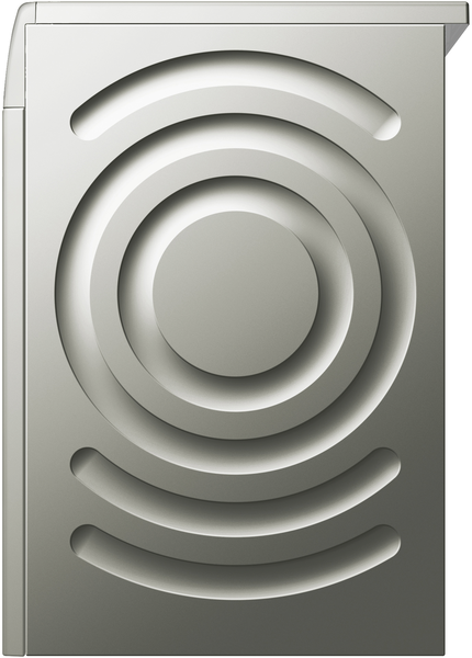 Eş merkezli daireler ve yarım daire kesitlere sahip gümüş bir panel. Minimalist tasarım.