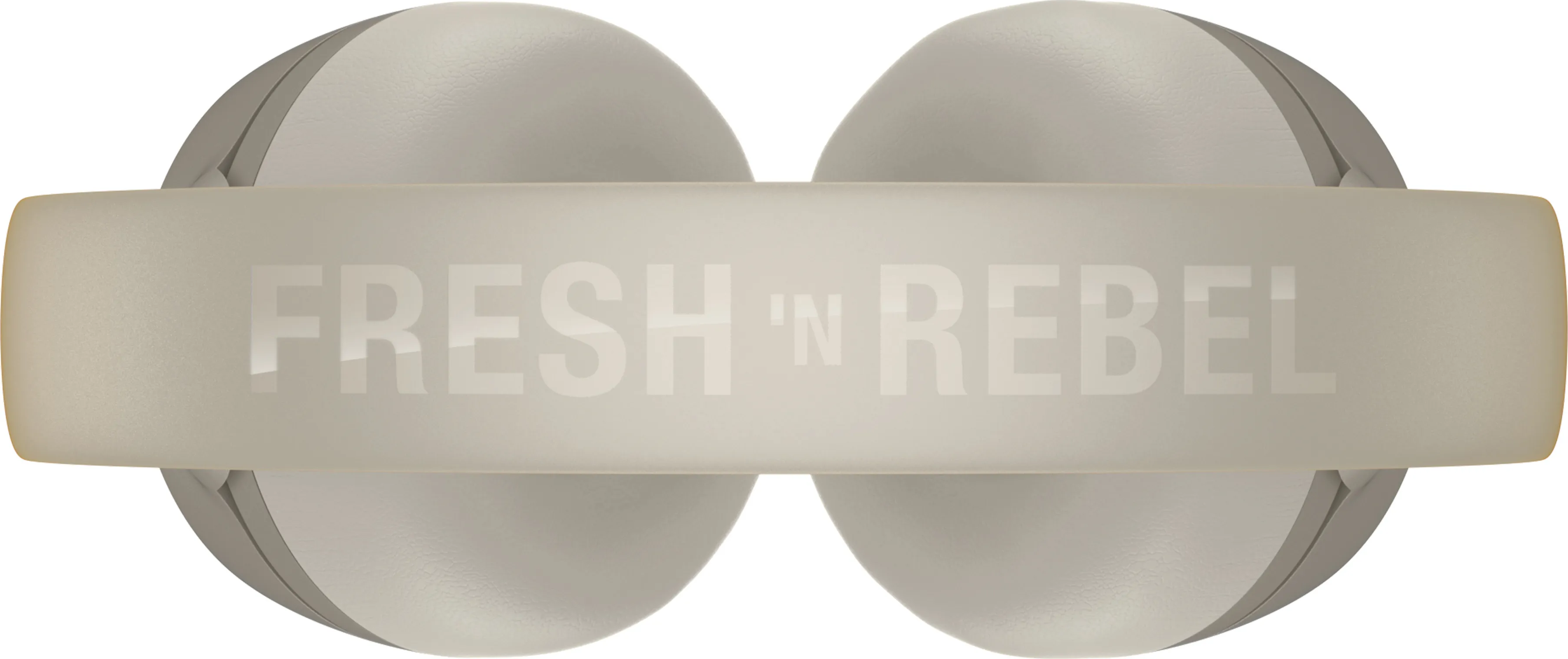 Due auricolari grigi con le parole 'FRESH 'N REBEL' su una fascia bianca.