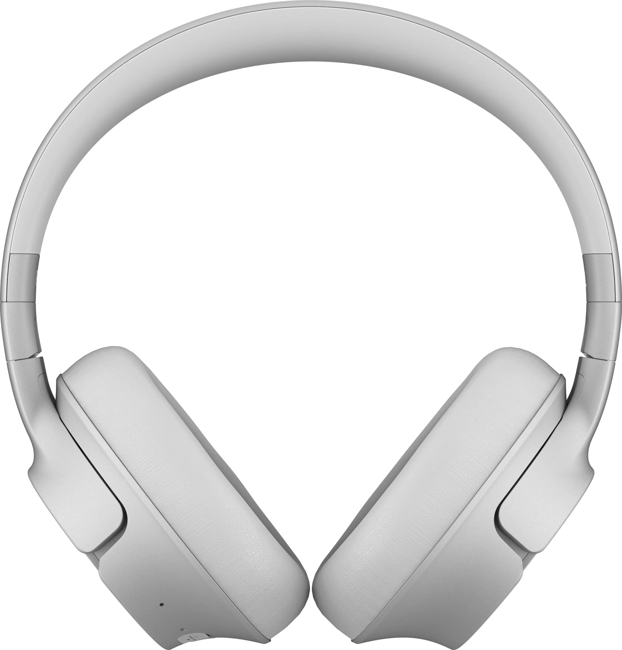 Casque blanc, vue de face, design clair et simple sur fond blanc.