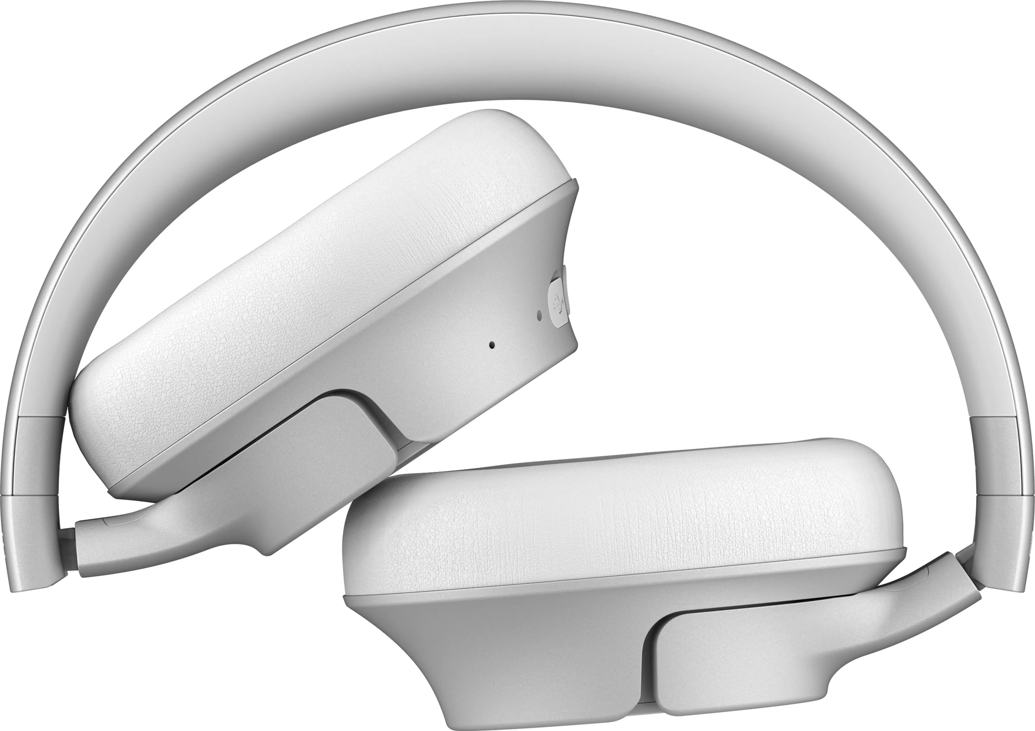 Casque blanc plié, montrant les oreillettes.