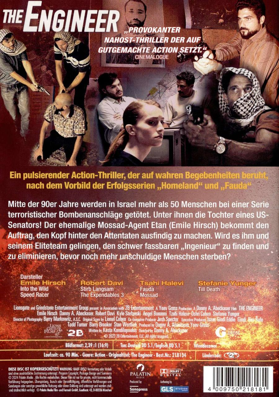 Filmcover für 'The Engineer'. Es ist eine DVD-Hülle mit einem Mann, der eine Waffe hält, und Text.