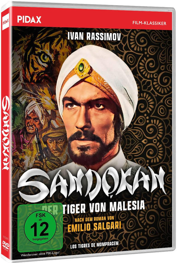 DVD-Hülle, Sandokan-Film. Zeigt einen Mann mit Turban und einen Tiger im Hintergrund.