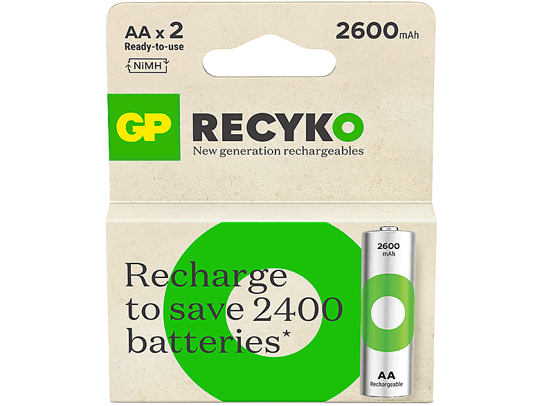 GP 2X 2600 mAh Şarj Edilebilir AA Boy Kalem Pil_0