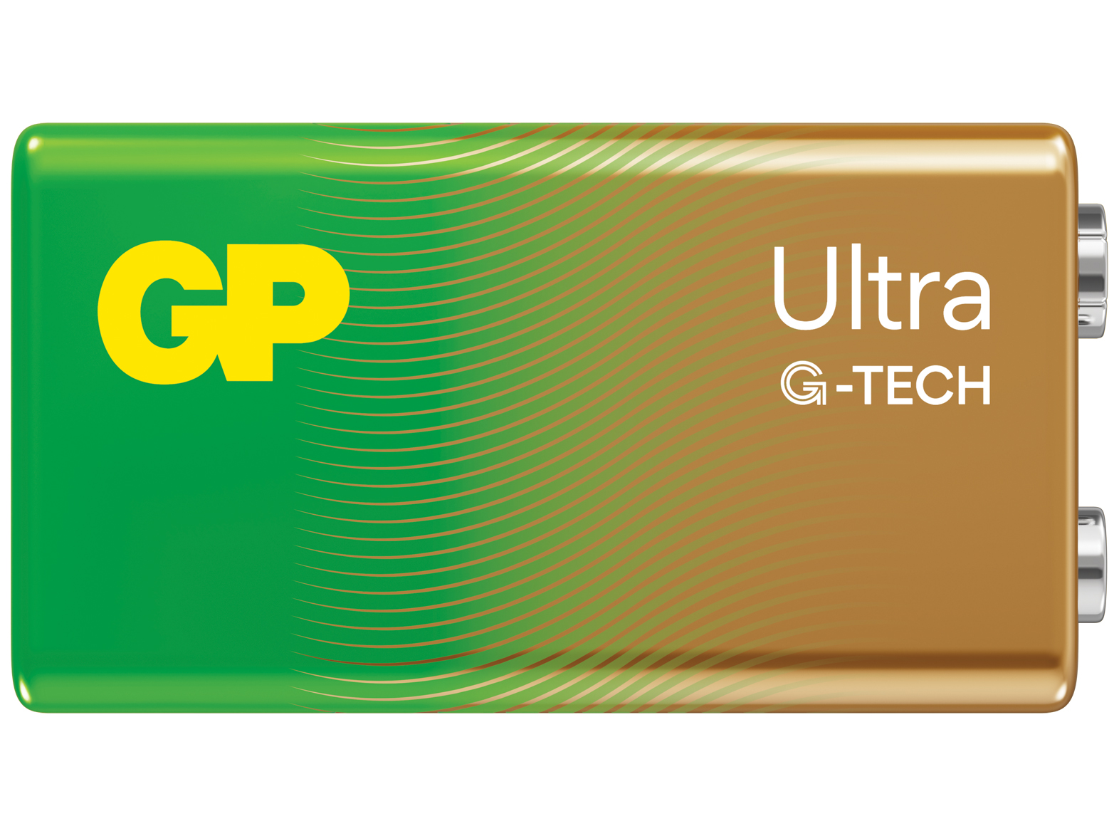 Yeşil ve kahverengi renkli bir GP Ultra G-TECH pili.