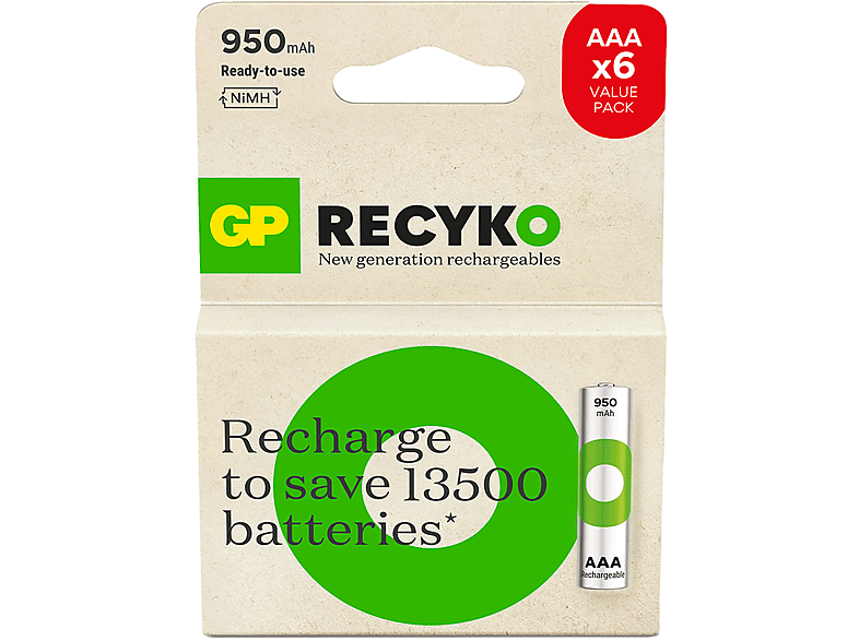 Gp 6X 950 mAh Şarj Edilebilir AAA Boy İnce Pil