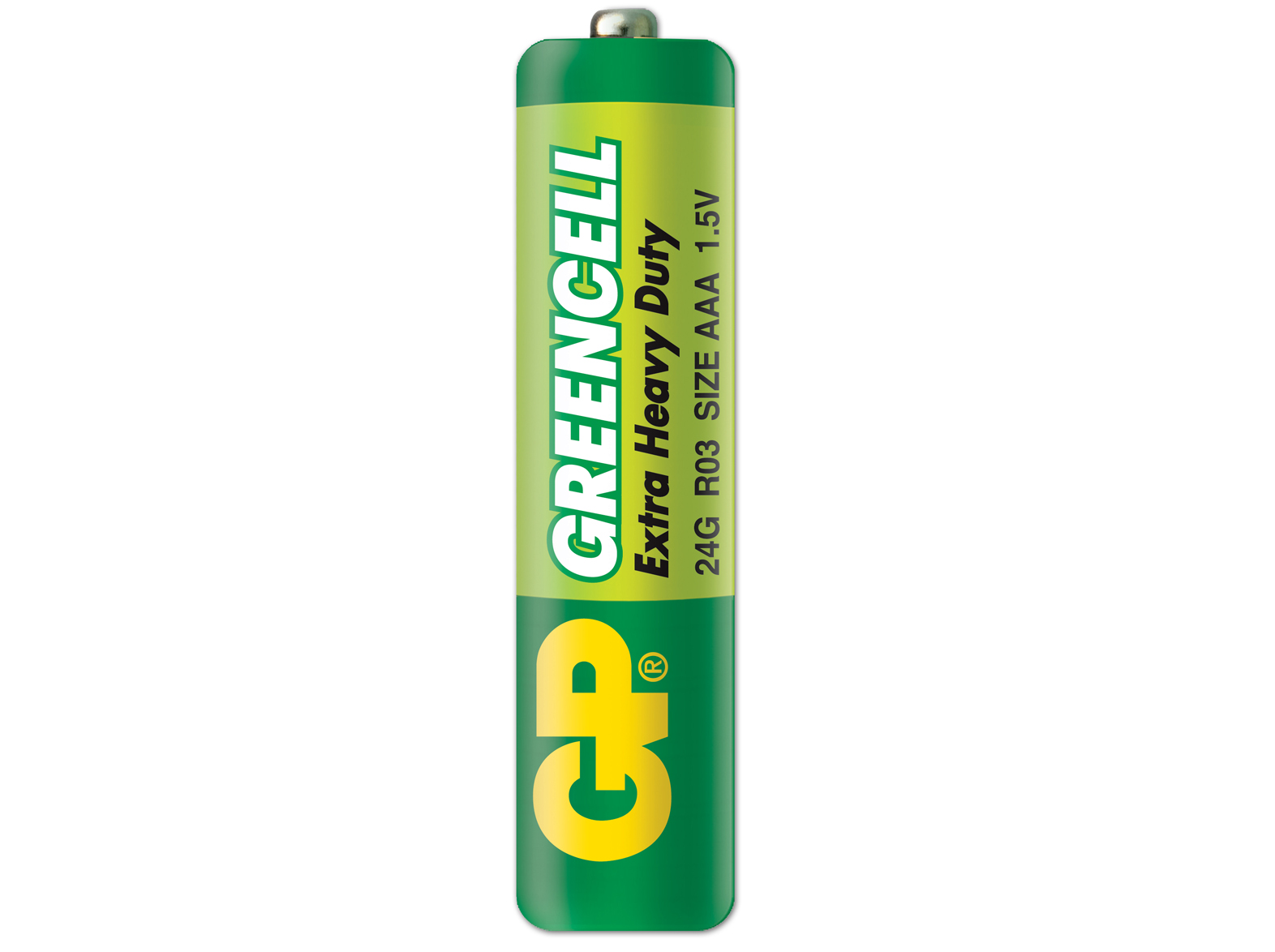 Greencell markalı, 'Extra Heavy Duty' yazılı yeşil ve sarı bir pil.