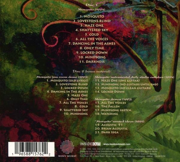 Rückseite einer CD mit Titelliste des Albums. Grüner Hintergrund, Songtitel und Credits aufgeführt.