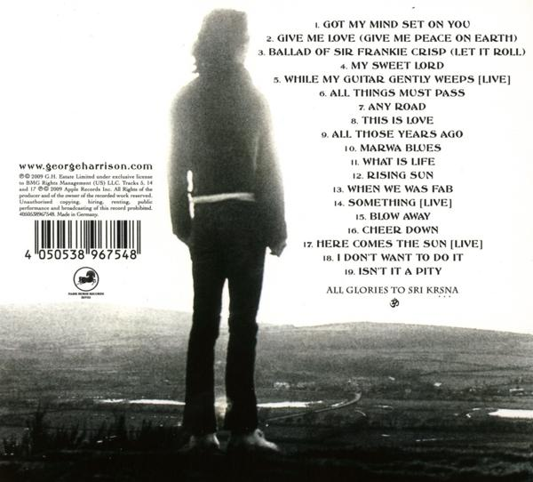 Albumcover. George Harrison steht mit dem Rücken zur Kamera in dunkler Kleidung vor einer verschwommenen Landschaft.