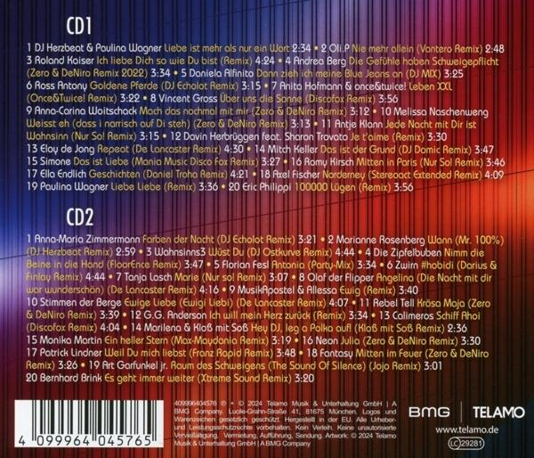 CD-Cover mit Titellisten von zwei CDs, mit mehreren Künstlern und Songtiteln.