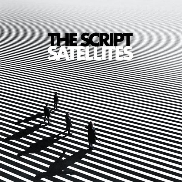 Albumcover. Schwarz-Weiß-Bild von parallelen Linien mit vier Personen. The Script - Satellites.
