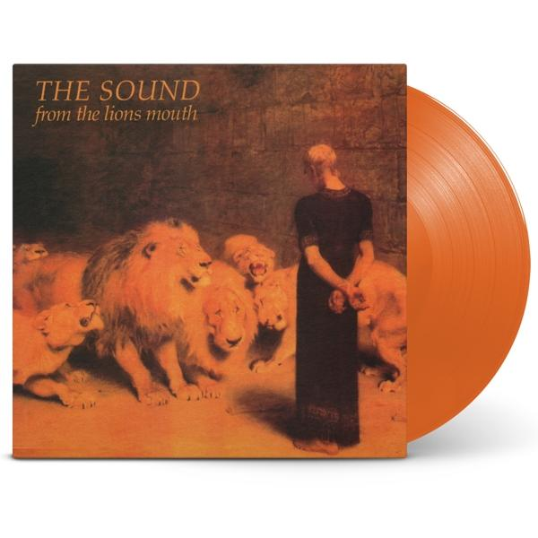 Albumcover: 'The Sound From the Lions Mouth'. Frau in schwarzem Kleid, Löwen und eine orangefarbene Vinyl.